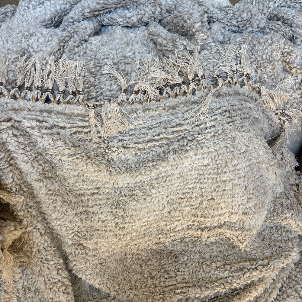 horimote home Ultra Soft Fleece Sherpa Blanket Tassel,  Ombre Light Brown,king - Picture 6 of 14